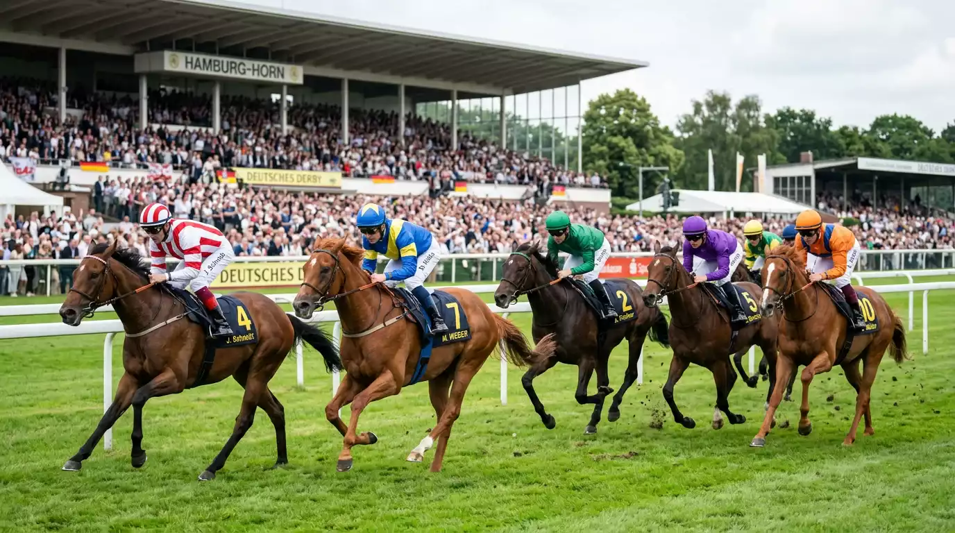 Hamburg-Horn beim Deutschen Derby — Symbolbild für das Flaggschiff-Rennen des deutschen Galoppsports