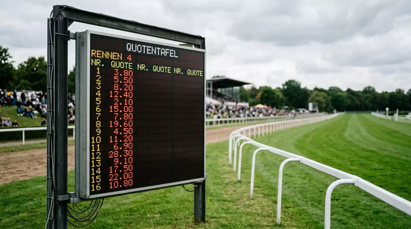 Quotentafel auf einer Galopprennbahn mit aktualisierten Eventualquoten — Symbolbild für die Quotenanzeige