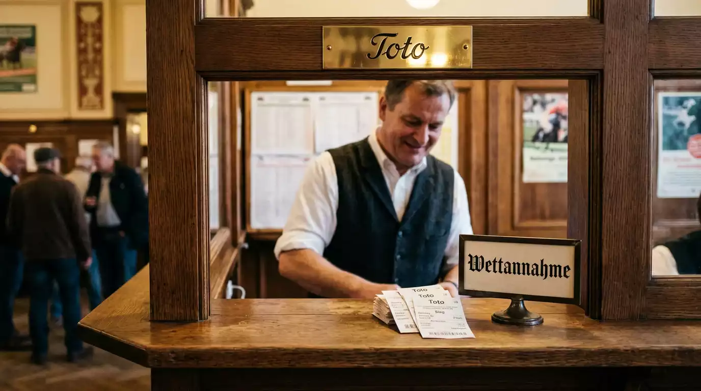 Wettannahmeschalter mit Toto-Quittungen auf einer deutschen Galopprennbahn